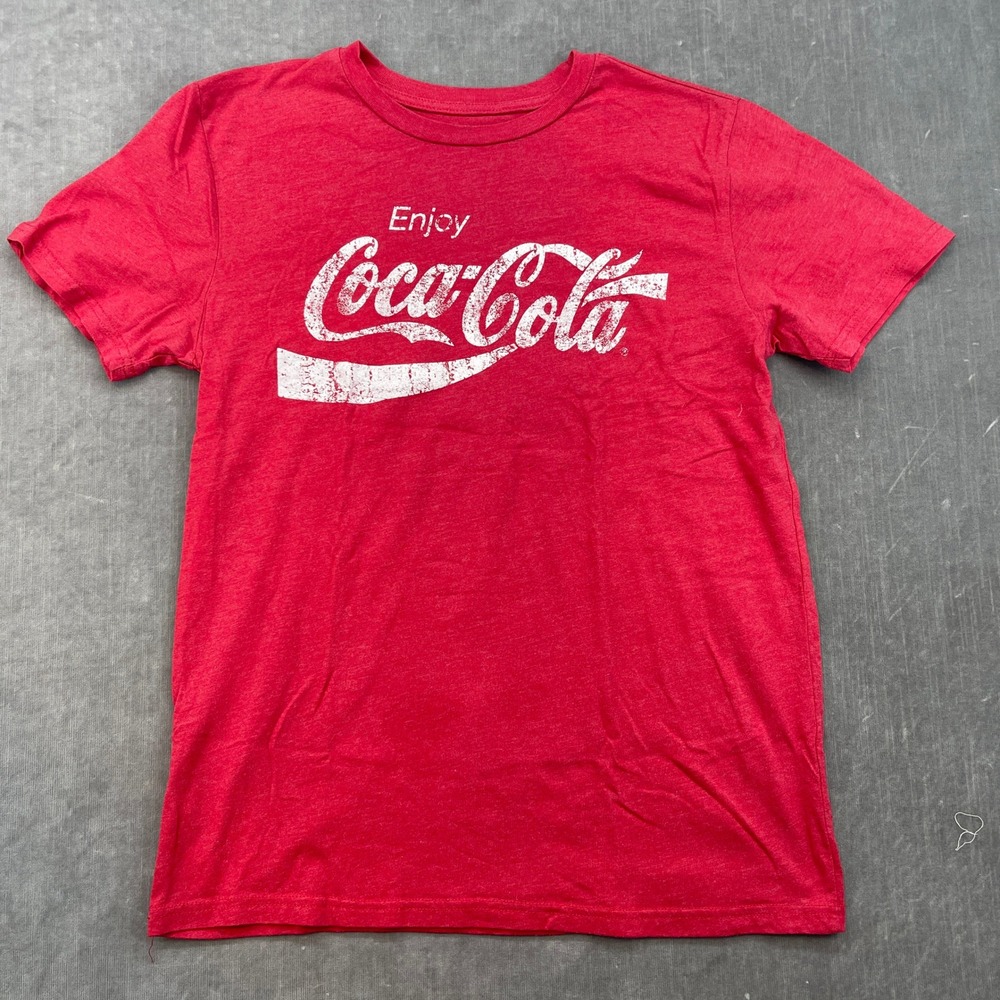 Coca-Cola Mens Medium Graphic T-Shirt Red Distressed Logo‎ Short Sleeve